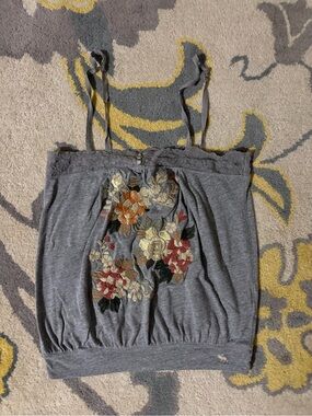 Abercrombie & Fitch Gray Lace Floral Embroidered Tank